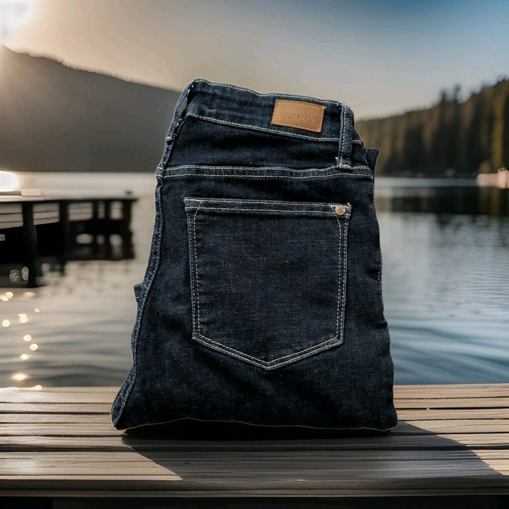 JUDY BLUE Size 1/25-24x28 SKINNY FIT STRETCH DARK WASH DENIM BLUE JEANS EUC